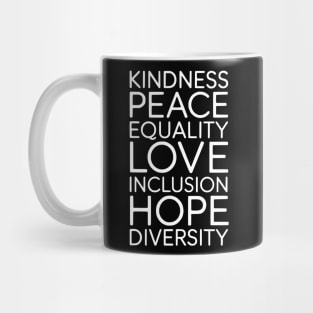Kindness-Peace-Equality-Love-Inclusion-Hope-Diversity-Retro Mug